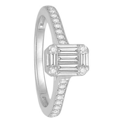Solitaire Diamants Baguettes 0,35 ct en Or Blanc 750 - Alliantine