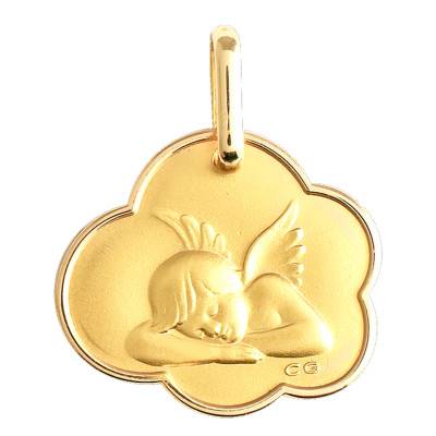 18K Yellow Gold Sleeping Angel in Cloud Rounded Edges Medal - Lucas Lucor