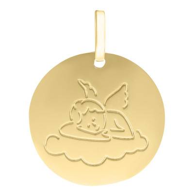 Médaille Ange Endormi et Nuage, Or Jaune 375, Diamètre 15 mm - Emanessence