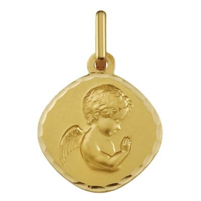 Médaille Ange en Prière Bords Facettés Or Jaune 750, Diamètre 14,5 mm - Argyor