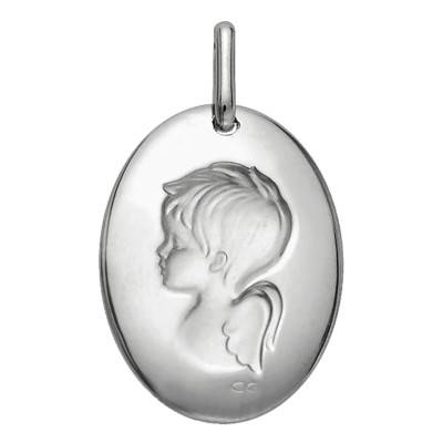 Médaille Ovale Angelot Rêveur Or Blanc - Lucas Lucor