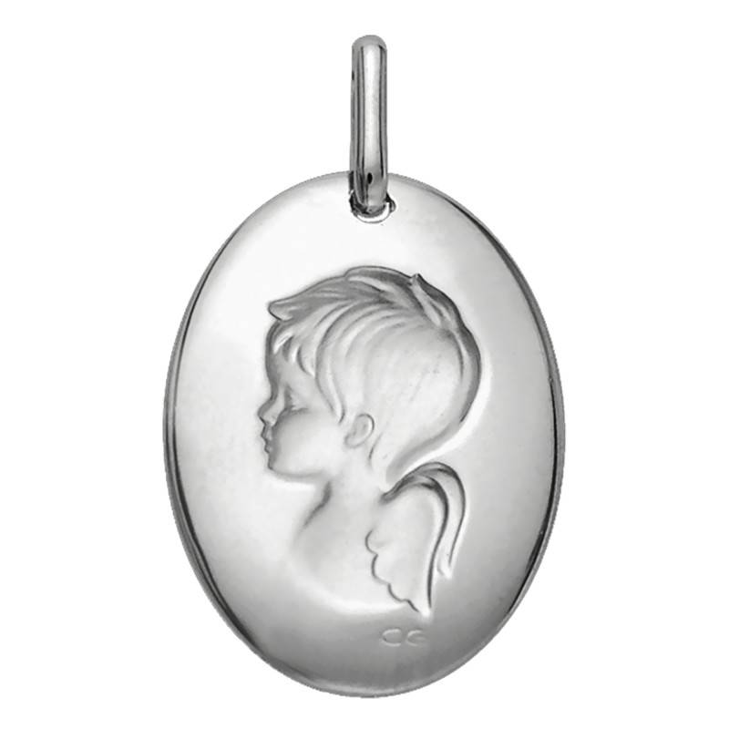 White Gold Oval Dreaming Cherub Medal - Lucas Lucor