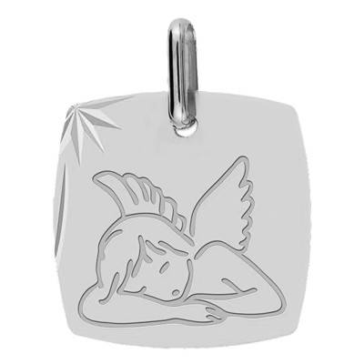 Médaille Carré Ange Assoupi Or Blanc - Lucas Lucor