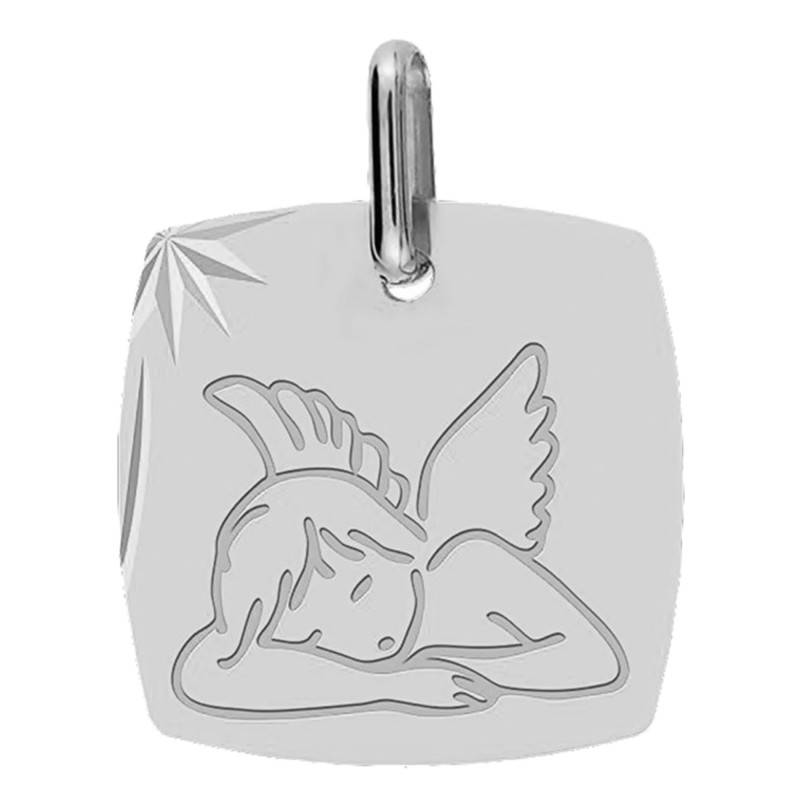 White Gold Square Sleeping Angel Medal - Lucas Lucor