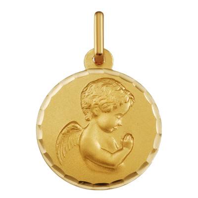 Médaille Ange en Prière Facetté Or Jaune 750, Diamètre 16 mm - Argyor
