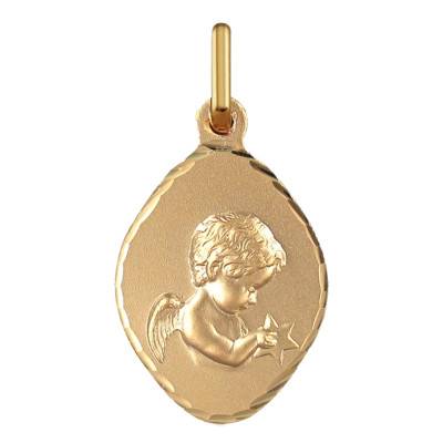 750/1000 Yellow Gold Diamond-Shape Praying Angel Medal - Argyor