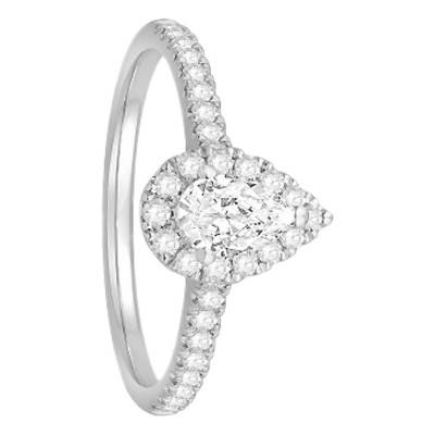Solitaire Accompagné Diamants 0,59 ct & Or Blanc 750, Largeur 1,85 mm - Alliantine