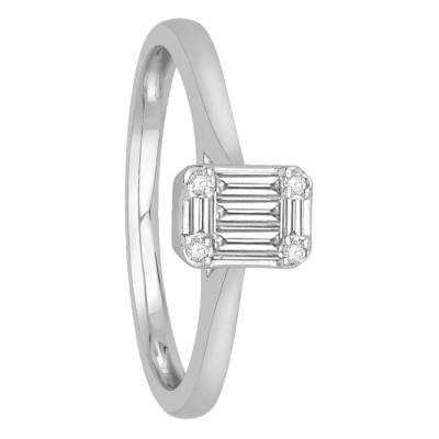 Solitaire Diamants Baguettes 0,15 ct en Or Blanc 750 - Alliantine