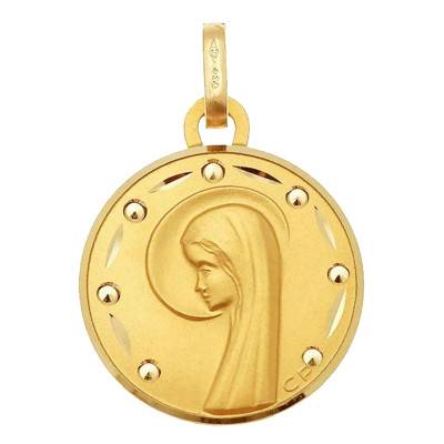 Médaille Ronde Vierge diamantée, Or Jaune 750, Diamètre 15 mm - Vandona