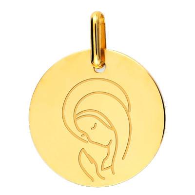 Yellow Gold Praying Virgin Mary Medal, 15 mm Diameter - Lucas Lucor