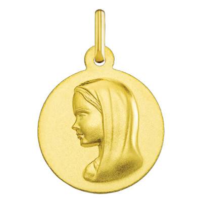750 Yellow Gold Round Smooth Veil Virgin Medal, 16 mm Diameter - Argyor