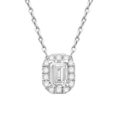 Collier Diamant Emeraude 0,30 ct FSI1 & Or Blanc 750, Longueur 40 cm - Diamond Lady