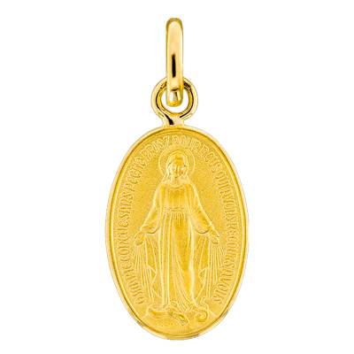 Médaille Vierge Miraculeuse Bord Poli en Or Jaune 750 - Emanessence