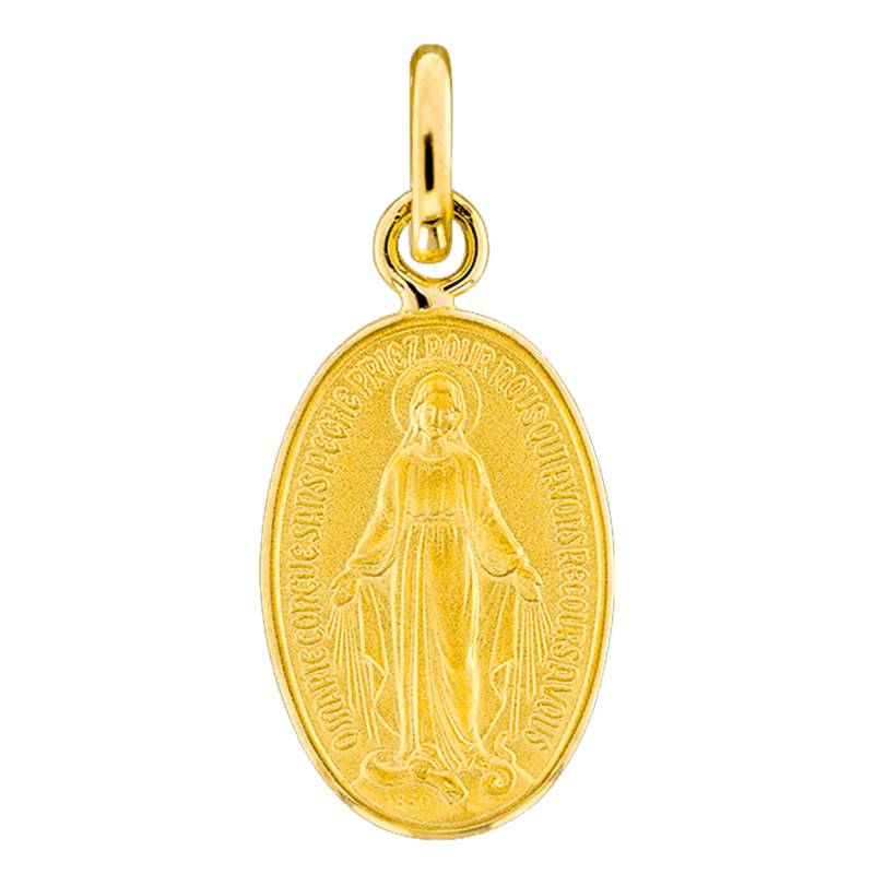 Polished Edge Miraculous Virgin Medal in 750 Yellow Gold - Emanessence
