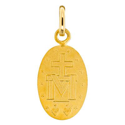 Médaille Vierge Miraculeuse Bord Poli en Or Jaune 750 - Emanessence