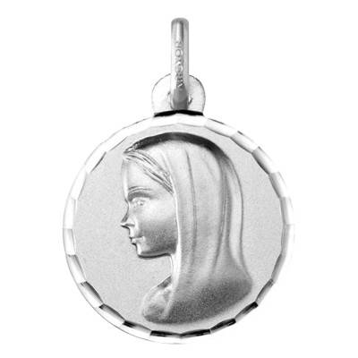 Médaille Ronde Vierge au Voile Facetté Or Blanc 750, Diamètre 16 mm - Argyor