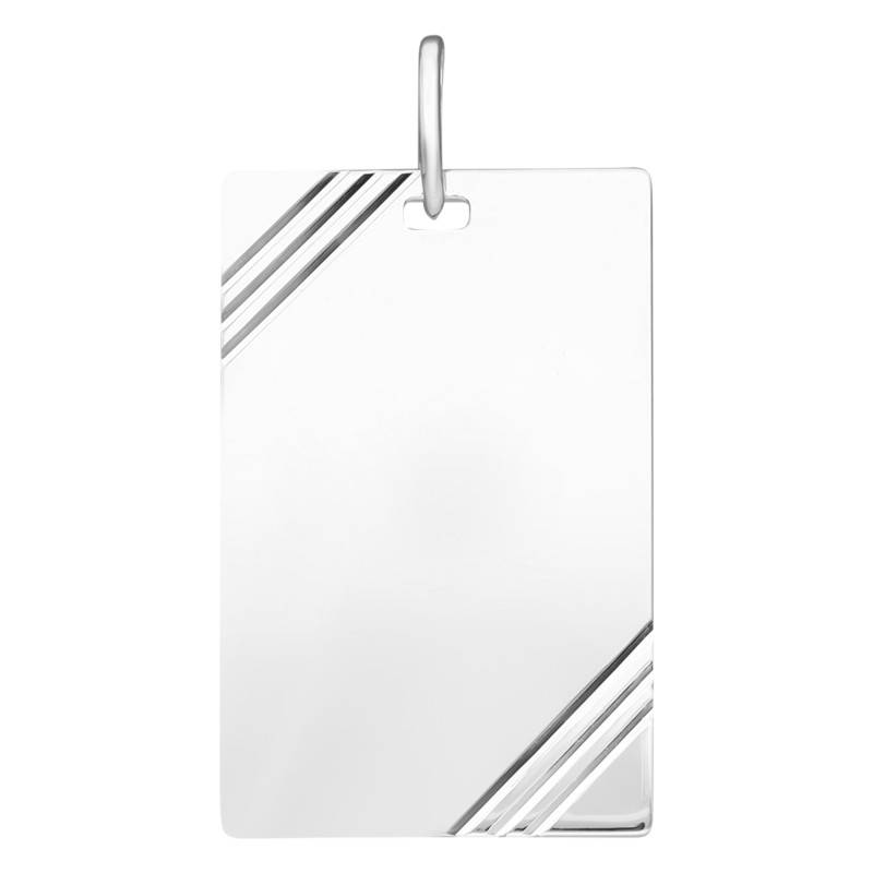 925 Silver Striped Rectangular Plate Pendant, 25 x 15 mm - Emanessence