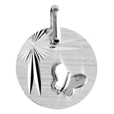 Médaille Papillon Ailes Déployées Or Blanc 750, Diamètre 14 mm - Lucas Lucor
