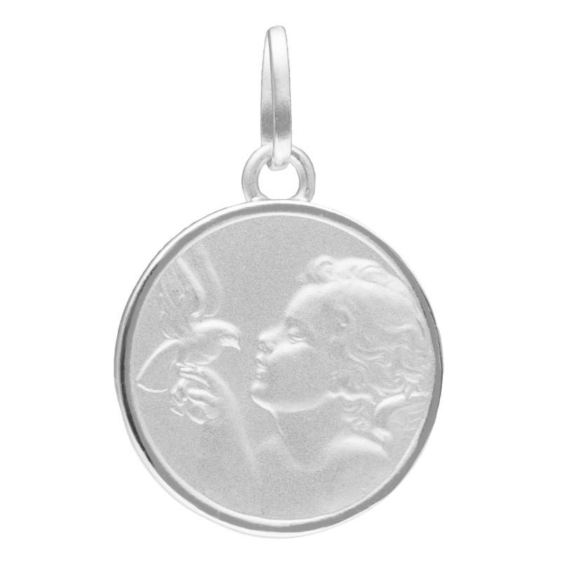 925 Silver Textured Angel & Dove Medal, 15 mm Diameter - Emanessence