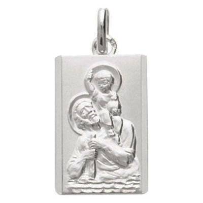 Médaille Rectangulaire Saint-Christophe & Jésus, Argent, 18,50 x 12 mm - Emanessence