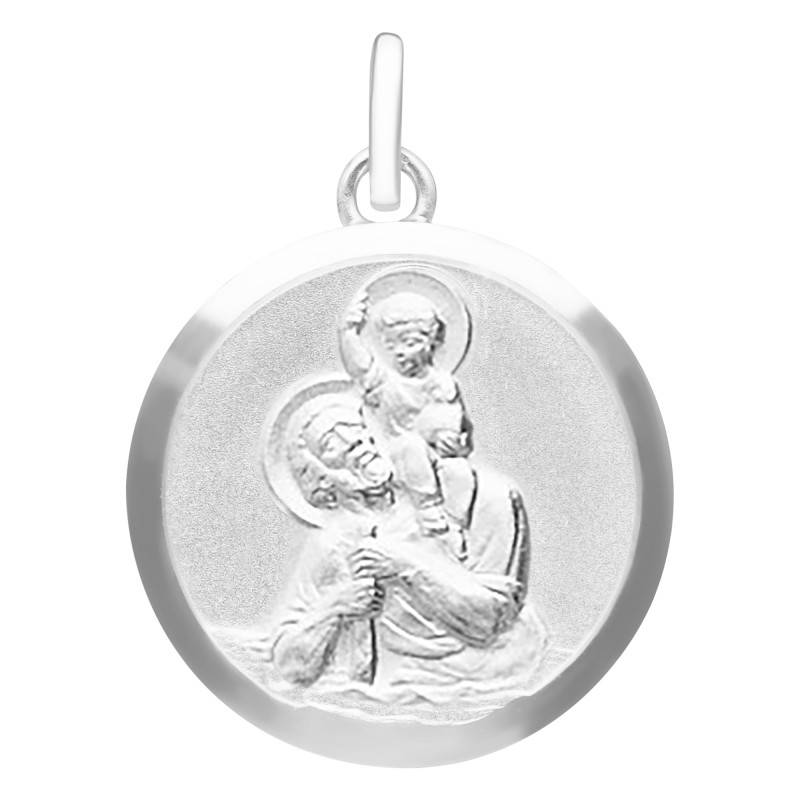 Saint Christopher & Jesus Medal, 925 Silver, 19 mm Diameter - Emanessence