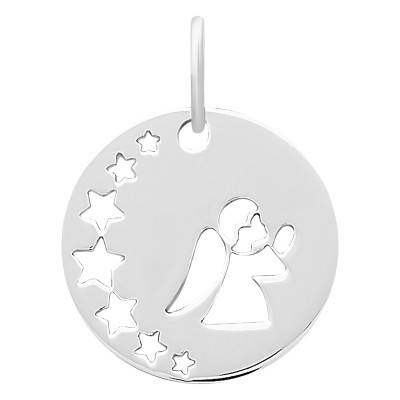 Médaille Ange en Prière & Etoiles ajourés, Argent 925, Diamètre 16 mm - Emanessence