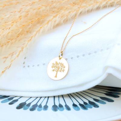 375 or 750 Yellow Gold Round Tree of Life Medal, 16 mm or 18 mm Diameter - Lumiosa