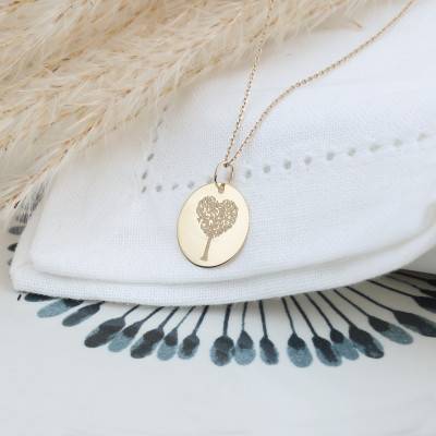 375/1000 or 750/1000 Yellow Gold Round Heart Tree of Life Medal, Diameter 16 mm or 18 mm - Lumiosa