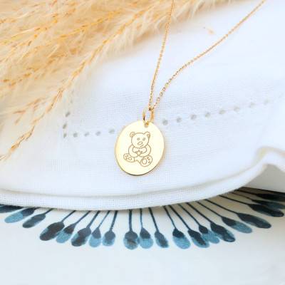 Médaille Ronde Ours en Or Jaune 375 ou 750, Diamètres 16 mm ou 18 mm - Lumiosa
