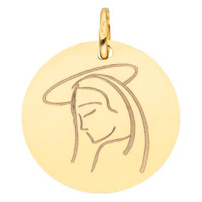 375 or 750 Yellow Gold Round Virgin Mary Medal, 16 mm or 18 mm Diameter - Lumiosa