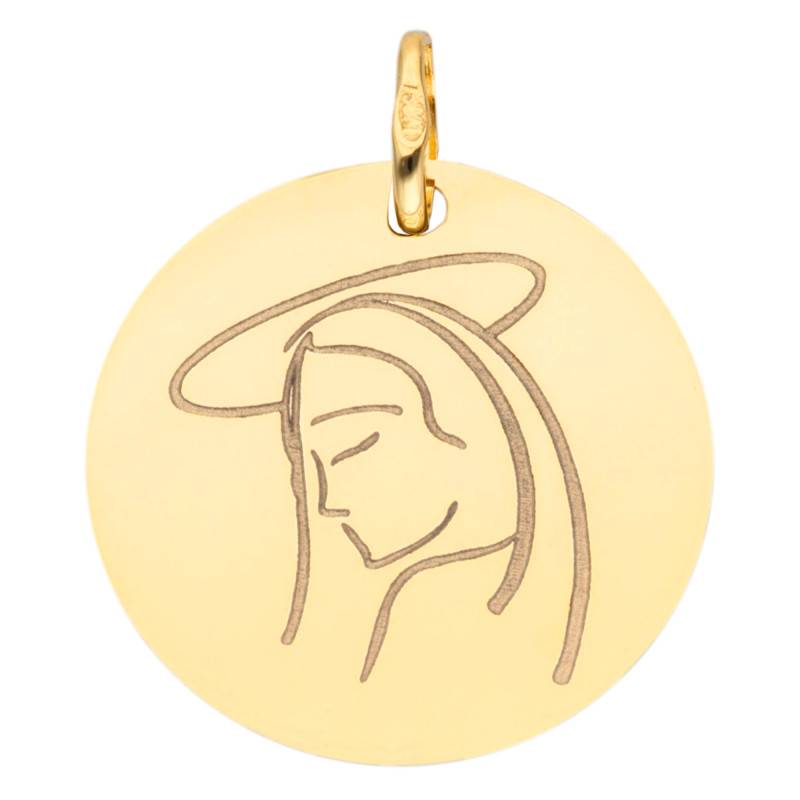 375 or 750 Yellow Gold Round Virgin Mary Medal, 16 mm or 18 mm Diameter - Lumiosa