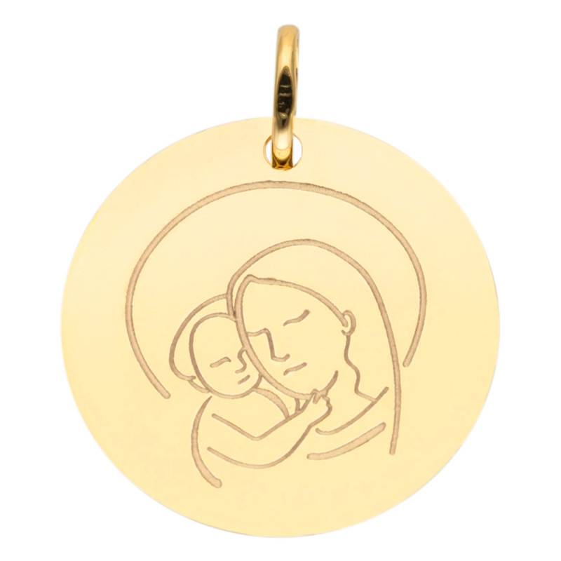 375/1000 or 750/1000 Yellow Gold Round Virgin & Child Medal, Diameter 16 mm or 18 mm - Lumiosa