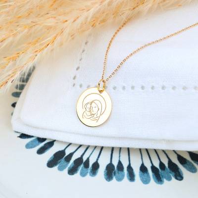 375/1000 or 750/1000 Yellow Gold Round Virgin & Child Medal, Diameter 16 mm or 18 mm - Lumiosa