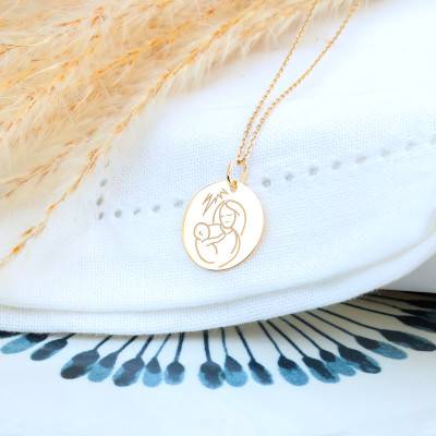 Médaille Ronde Vierge & Enfant en Or Jaune 375 ou 750, Diamètres 16 mm ou 18 mm - Lumiosa