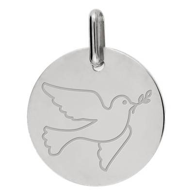 Médaille Colombe Or Blanc 750, Diamètre 15 mm - Lucas Lucor