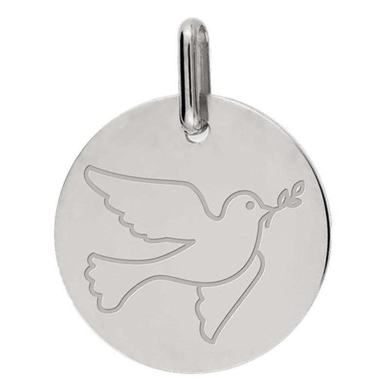 750/1000 White Gold Dove Medal, 15 mm Diameter - Lucas Lucor