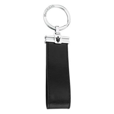 Black Leather & Steel Key Ring - KMU2230102 - Maserati