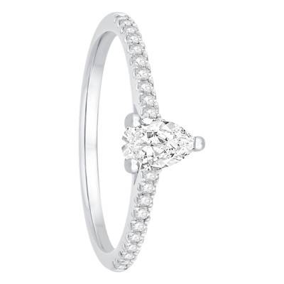Solitaire Accompagné Diamants 0,53 ct en Or Blanc 750, Largeur 1,55 mm - Alliantine