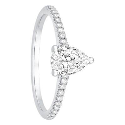 Solitaire Accompagné Diamants 0,63 ct en Or Blanc 750, Largeur 1,55 mm - Alliantine