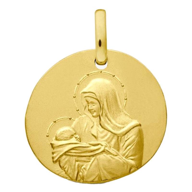 750/1000 Yellow Gold Virgin And Child With Halos Medal, 16 Mm - Augis