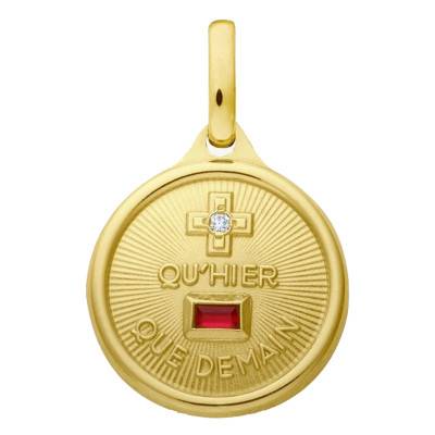 750/1000 Yellow Gold Diamond & Ruby Love Medal, 12 mm Diameter - Augis