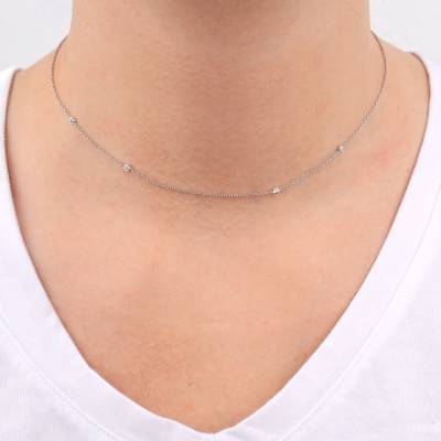 Collier Diamants GSI2 en Or Blanc 750, Longueur 40 cm - Diamond Lady