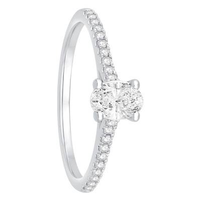Solitaire Accompagné Or Blanc 750 et Diamants 0,63 ct, Largeur 1,60 mm - Alliantine