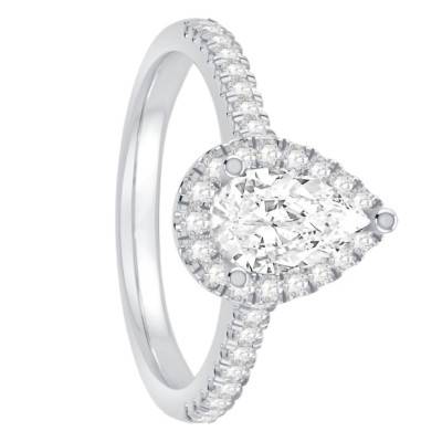 Solitaire Accompagné en Or Blanc 750 & Diamants 1,34 ct, Largeur 1,85 mm - Alliantine