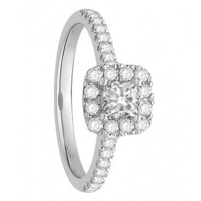 Solitaire Accompagné Diamants 0,83 ct & Or Blanc 750, Largeur 1,90 mm - Alliantine