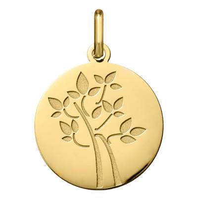 750/1000 Yellow Gold Tree of Life Leaves Medal, 18 mm Diameter - Argyor