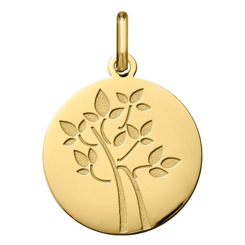 750/1000 Yellow Gold Tree of Life Leaves Medal, 18 mm Diameter - Argyor