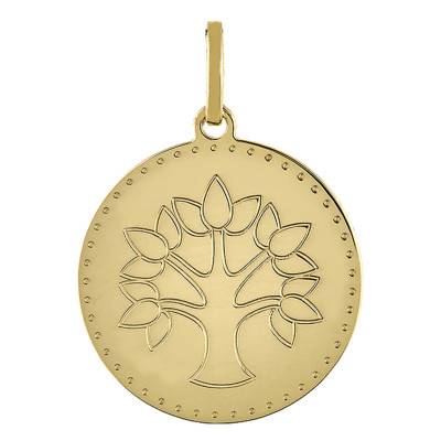 Médaille Ronde Arbre de vie, Or Jaune 750, Diamètre 16 mm - Vandona
