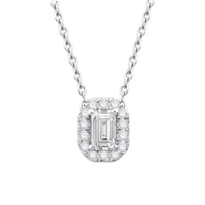 Collier Diamant Emeraude 0,40 ct FSI1 & Or Blanc 750, Longueur 40 cm - Diamond Lady