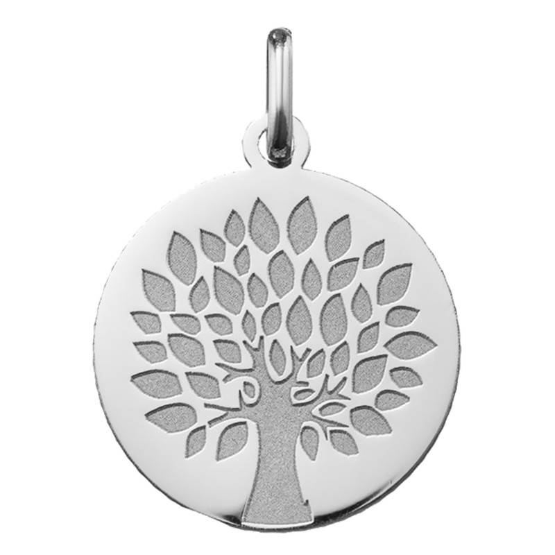 750 White Gold Tree of Life Foliage Medal, Diameter 16 mm or 18 mm - Argyor